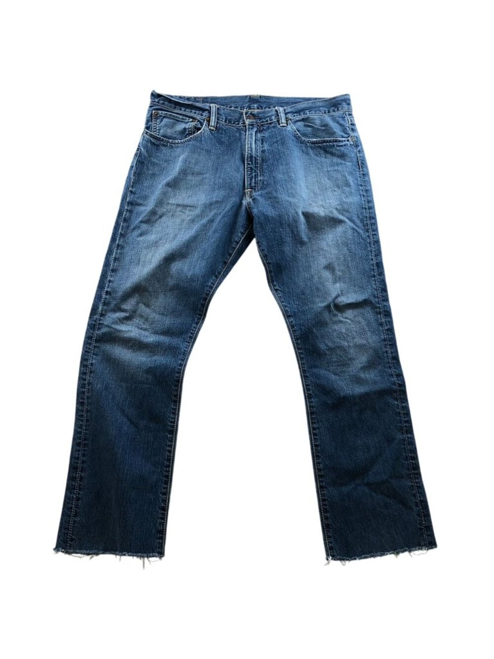 Polo Ralph Lauren Slim Straight Jeans Mens 36x30 Measured Blue Denim Frayed Hem
